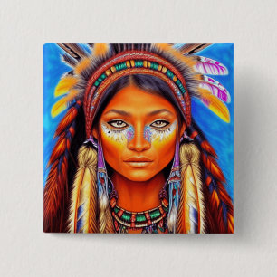 Beautiful Native American Woman   Button