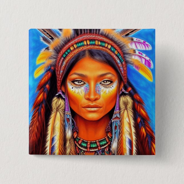 Beautiful Native American Woman   Button (Front)