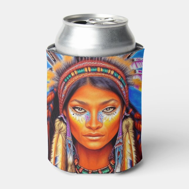 Beautiful Native American Woman   Can Cooler (Can Front)