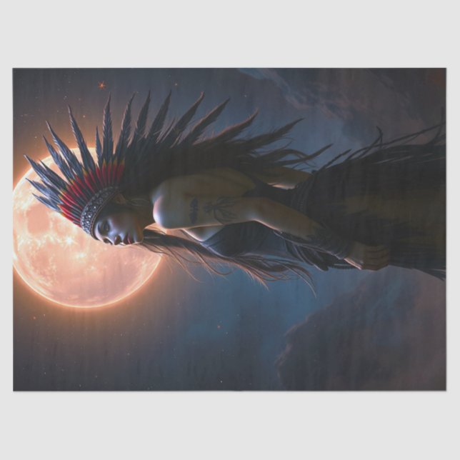 Beautiful Native American Woman Celestial Fullmoon Tissue Paper (Front)