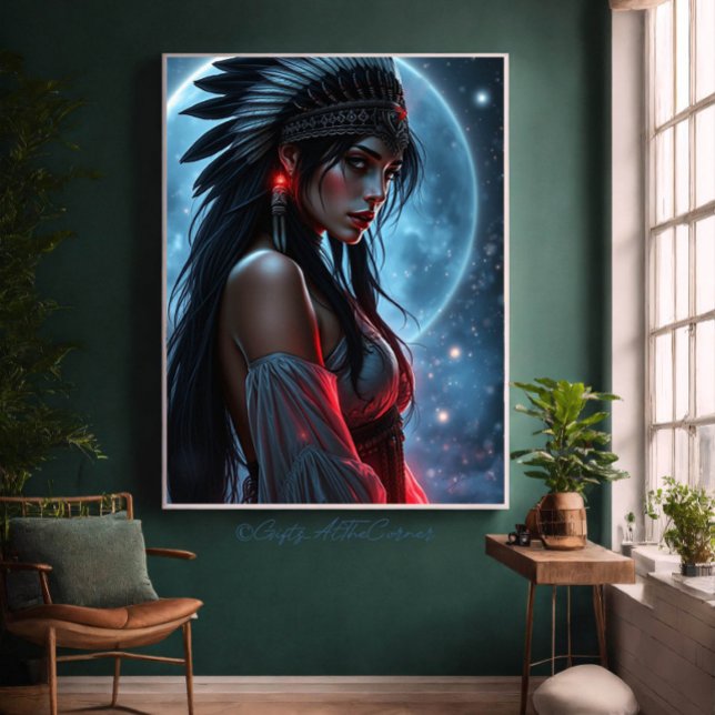 Beautiful Native American Woman Celestial Stars Canvas Print (Creator Uploaded)