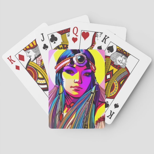 Beautiful Native American Woman. Editable name. Poker Cards (Back)