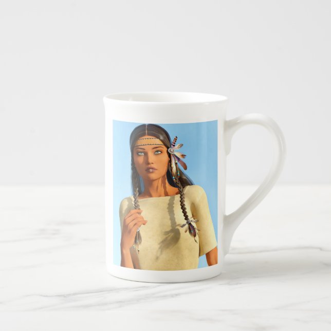 Beautiful Native American Woman Indigenous Outfit Bone China Mug (Right)