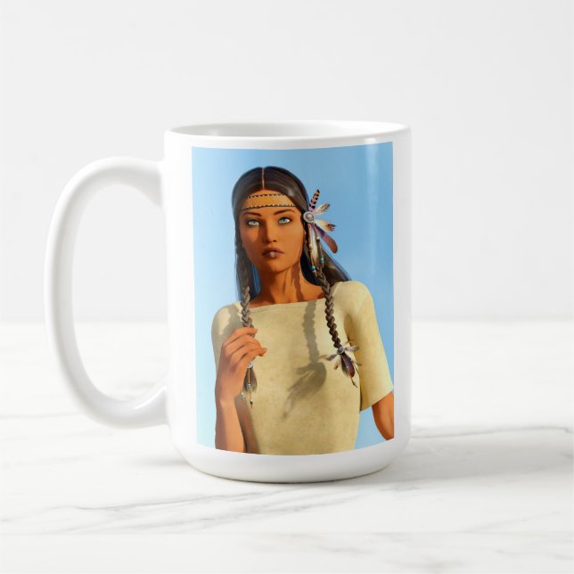 Beautiful Native American Woman Indigenous Outfit Coffee Mug (Left)