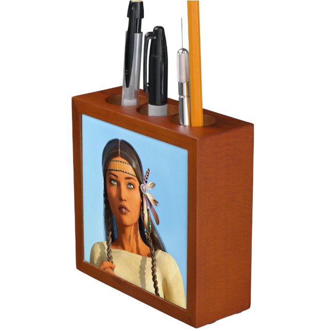 Beautiful Native American Woman Indigenous Outfit Desk Organizer (In Situ)