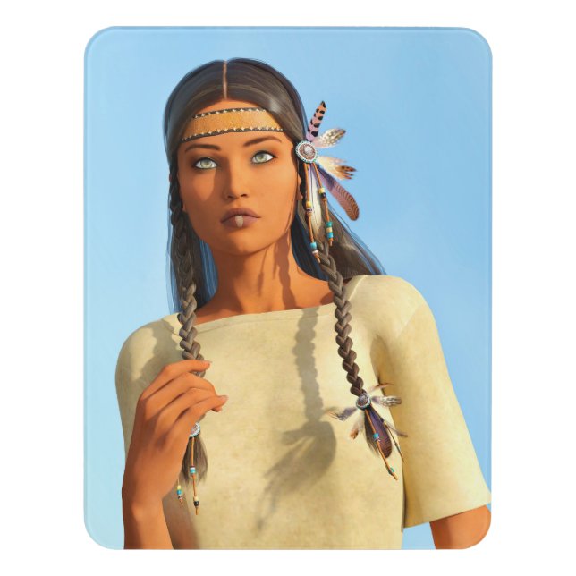 Beautiful Native American Woman Indigenous Outfit Door Sign (Contemporary Vert)