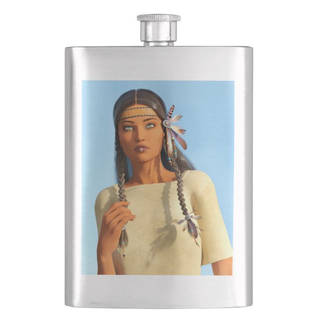 Beautiful Native American Woman Indigenous Outfit Flask (Front)