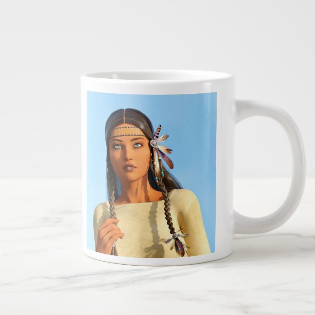 Beautiful Native American Woman Indigenous Outfit Giant Coffee Mug (Right)