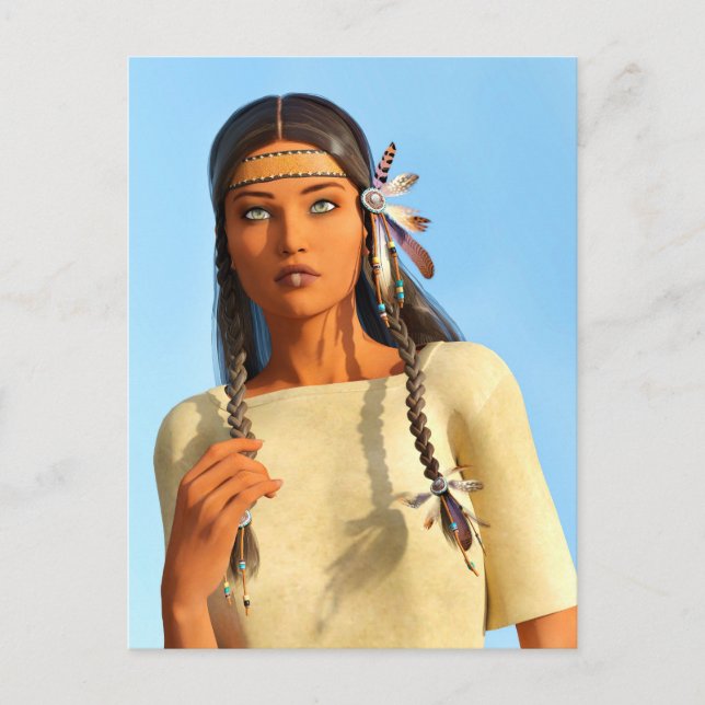 Beautiful Native American Woman Indigenous Outfit Holiday Postcard (Front)
