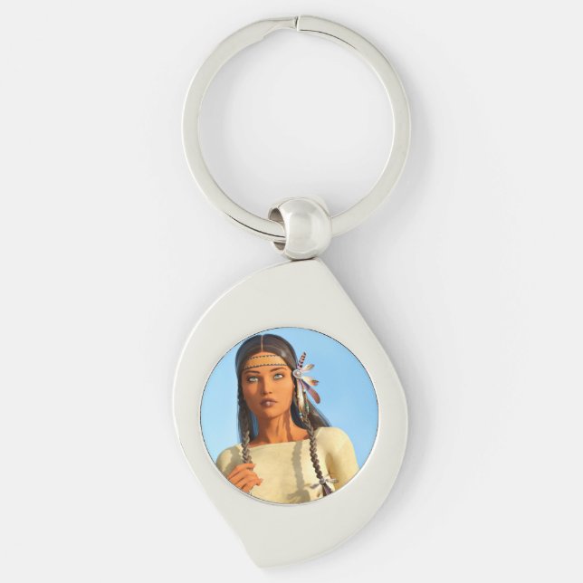 Beautiful Native American Woman Indigenous Outfit Keychain (Front)
