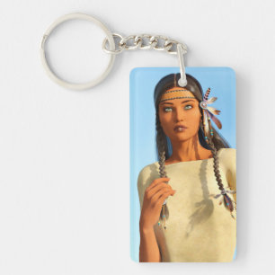 Beautiful Native American Woman Indigenous Outfit Keychain