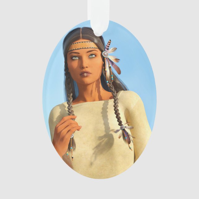 Beautiful Native American Woman Indigenous Outfit Ornament (Front)