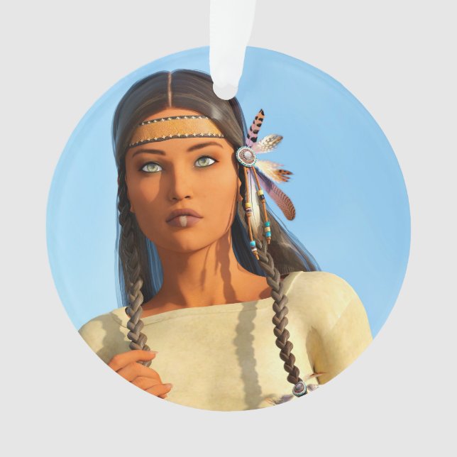 Beautiful Native American Woman Indigenous Outfit Ornament (Front)