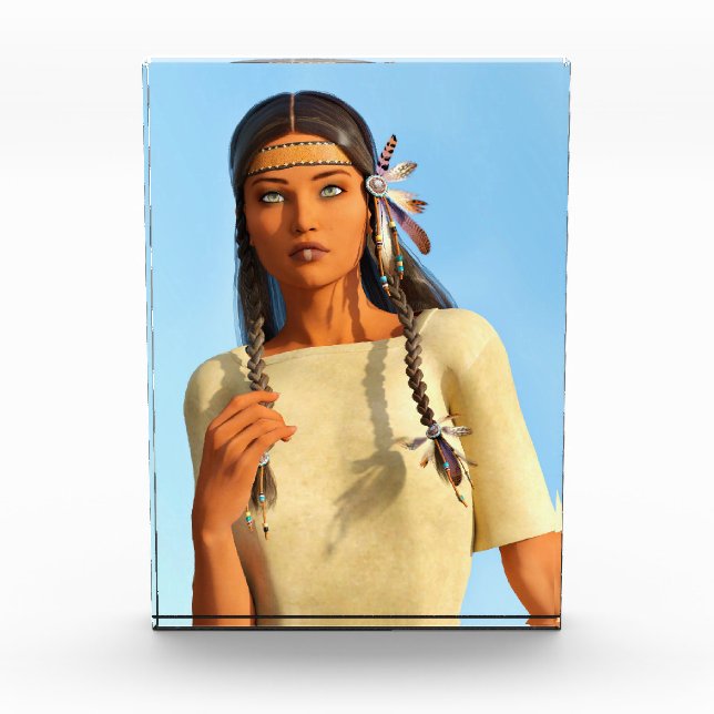 Beautiful Native American Woman Indigenous Outfit Photo Block (Front)