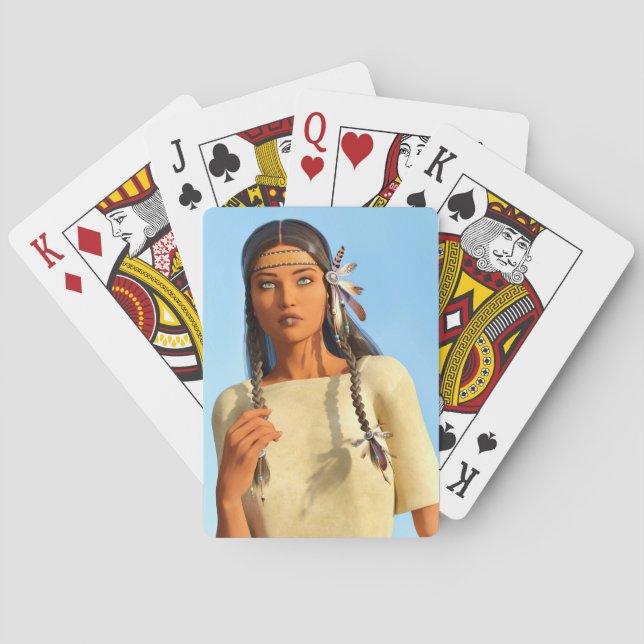 Beautiful Native American Woman Indigenous Outfit Poker Cards (Back)