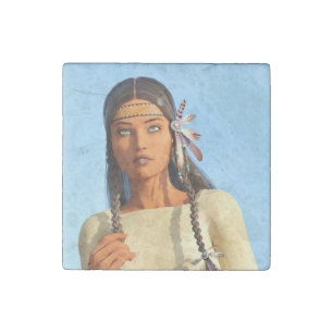 Beautiful Native American Woman Indigenous Outfit Stone Magnet
