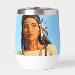 Beautiful Native American Woman Indigenous Outfit Thermal Wine Tumbler