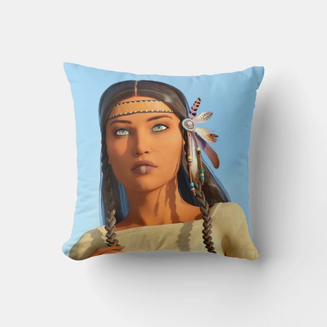 Beautiful Native American Woman Indigenous Outfit Throw Pillow (Front)