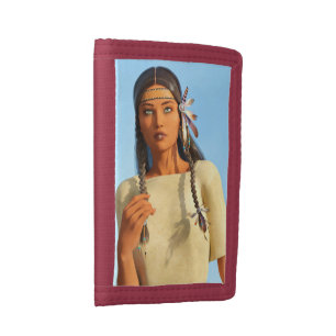 Beautiful Native American Woman Indigenous Outfit Tri-fold Wallet