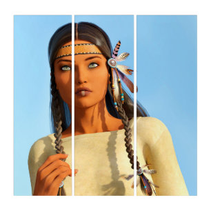 Beautiful Native American Woman Indigenous Outfit Triptych