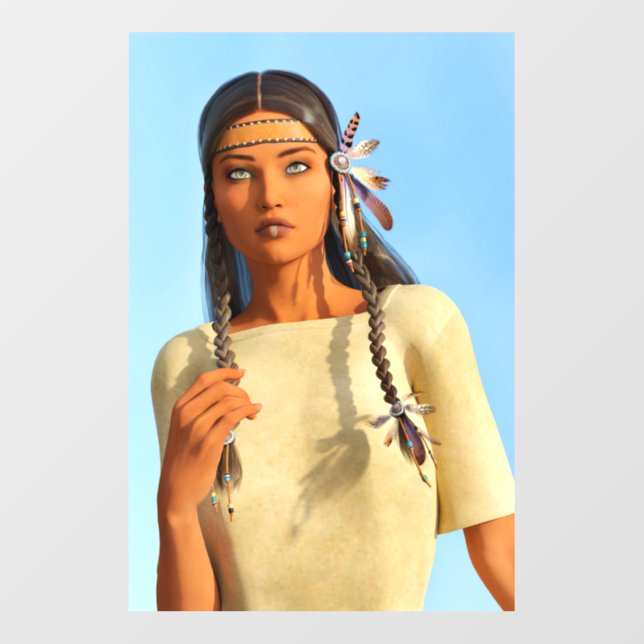 Beautiful Native American Woman Indigenous Outfit Wall Decal (Front)