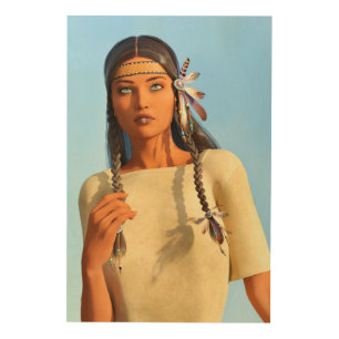 Beautiful Native American Woman Indigenous Outfit Wood Wall Art