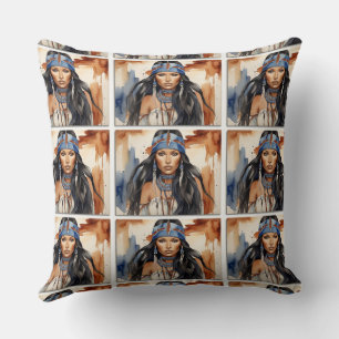 Beautiful Native American Woman Throw Pillow