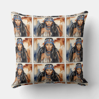 Beautiful Native American Woman Throw Pillow