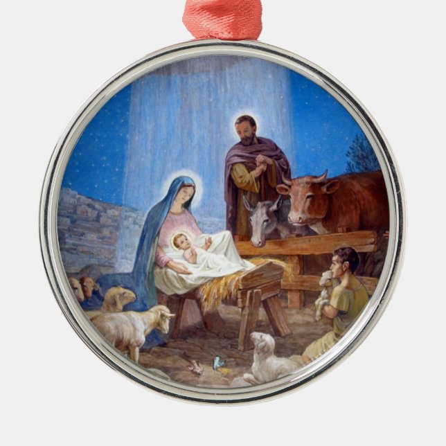 Beautiful Nativity Scene Metal Ornament (Front)