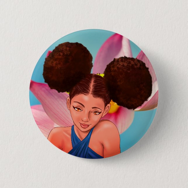 BEAUTIFUL NATURAL AFRO PUFF BLACK GIRL BUTTON (Front)