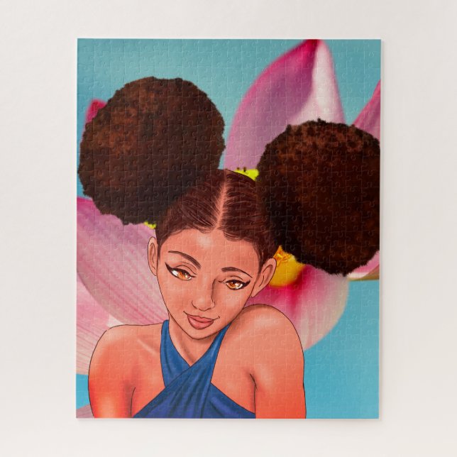 BEAUTIFUL NATURAL AFRO PUFF BLACK GIRL JIGSAW PUZZLE (Vertical)