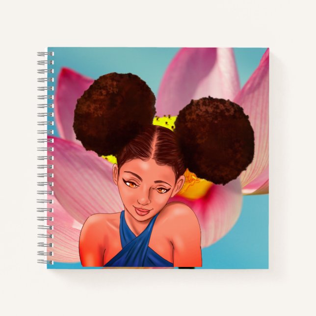 BEAUTIFUL NATURAL AFRO PUFF BLACK GIRL NOTEBOOK (Front)