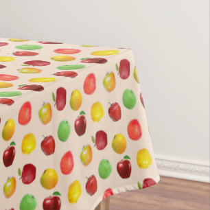 Beautiful Natural Colorful Apples on Light Beige Tablecloth