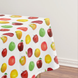 Beautiful Natural Colorful Apples on White Tablecloth
