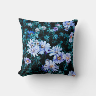 beautiful natural frozen blue flowers throw pillow