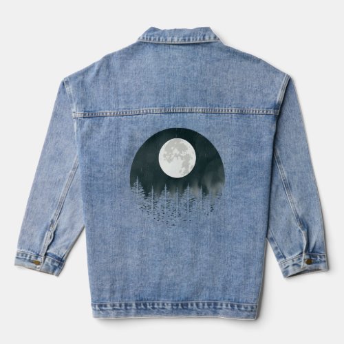 Beautiful Natural Landscape For Camping With Moon  Denim Jacket