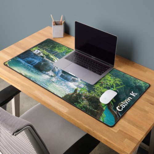 Beautiful Natural Small Forest Waterfall front  Desk Mat