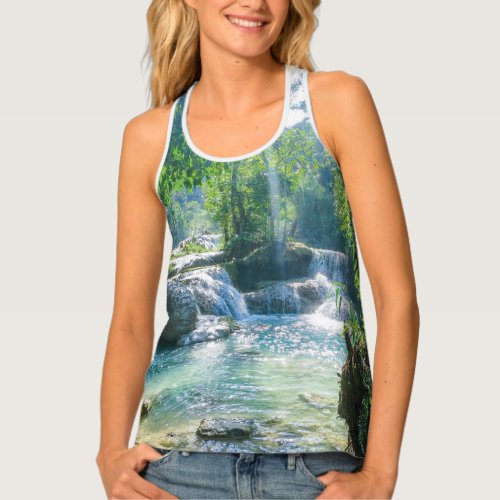 Beautiful Natural Small Forest Waterfall front Tank Top