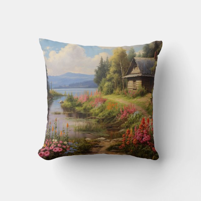 Beautiful nature country landscape painting throw pillow (Front)