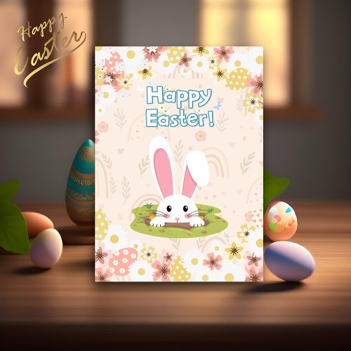 Beautiful Nature Floral Egg For Kids Happy Easter  Holiday Card