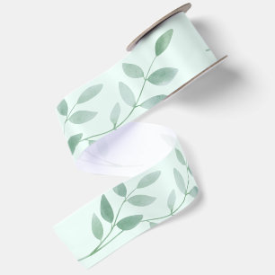 Beautiful Nature Green Watercolor Leafs Satin Ribbon