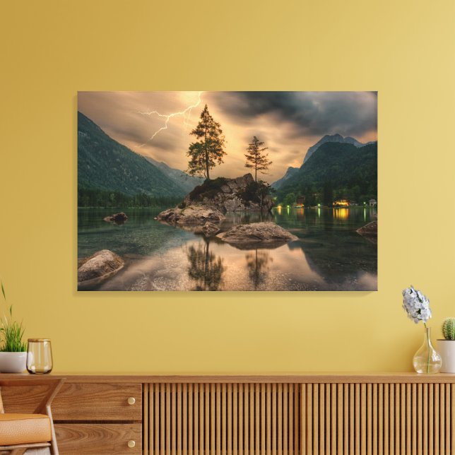 Beautiful Nature Lake Mountains Boulders Trees Canvas Print (Insitu(LivingRoom))