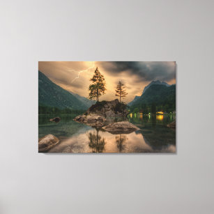 Beautiful Nature Lake Mountains Boulders Trees Canvas Print