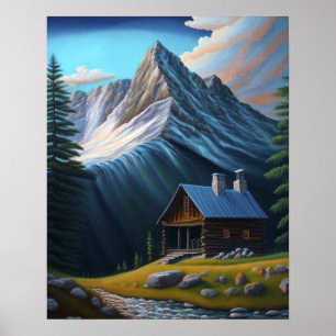 Beautiful Nature Mountains Acrylic Painting Poster