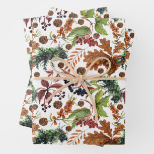 Beautiful Nature Pattern - Wild Berries and Leaves Wrapping Paper Sheets