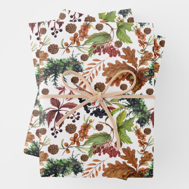 Beautiful Nature Pattern - Wild Berries and Leaves Wrapping Paper Sheets (In situ)