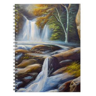 Beautiful Nature Waterfall Stream Oil Painting Notebook