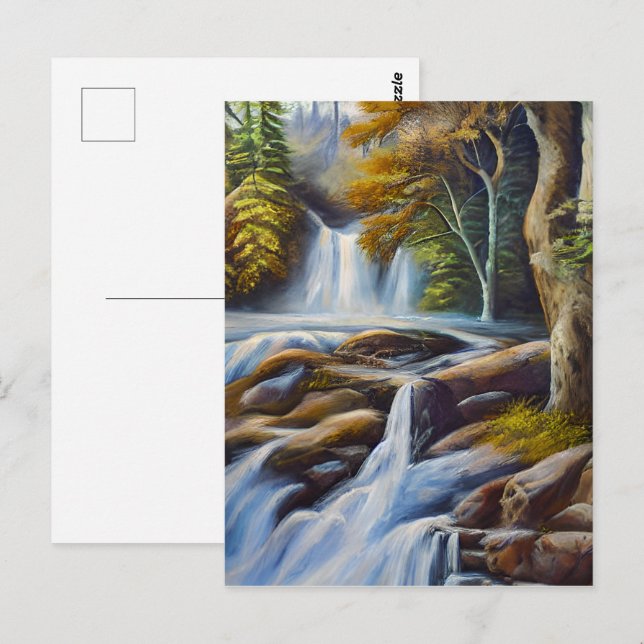 Beautiful Nature Waterfall Stream Oil Painting  Postcard (Front/Back)