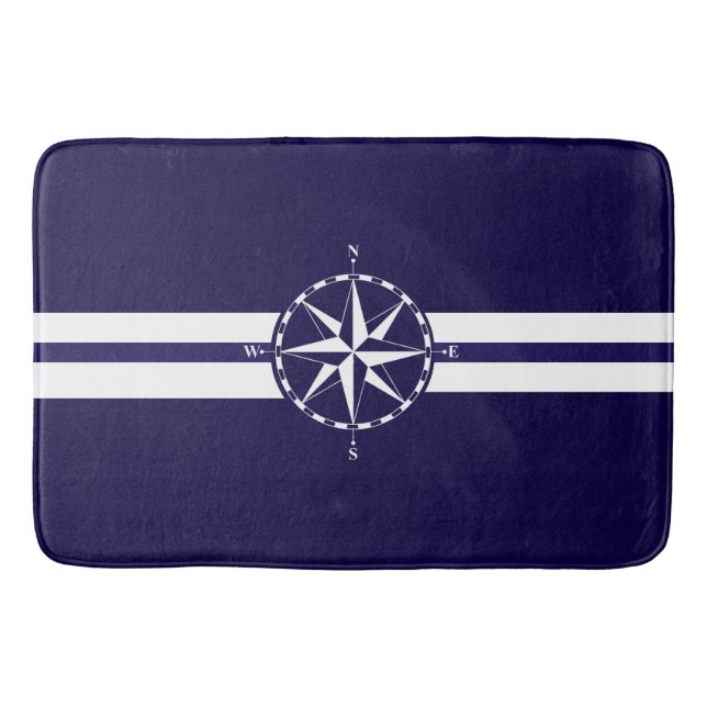 Beautiful Nautical Compass Blue Nautical Theme Bathroom Mat (Front)