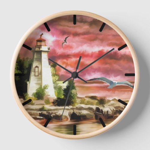 Beautiful Nautical Lighthouse and Ocean  Clock